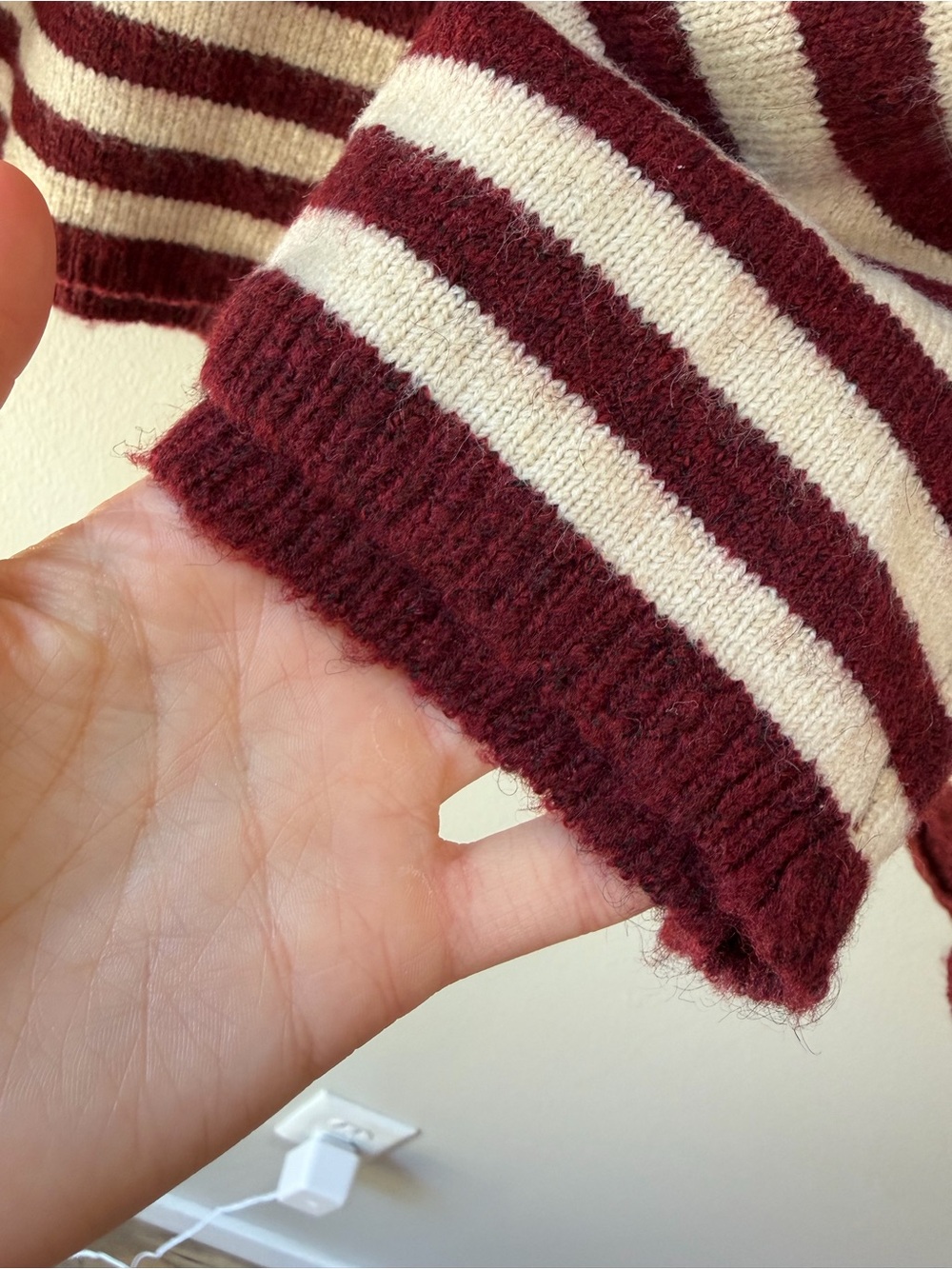 Staccato Burgundy and Oat Striped Knit Relaxed Fit Cardigan Sweater Tomato Girl - Picture 12 of 12